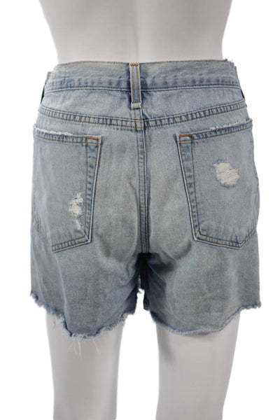 Rag & Bone Womens Light Blue Cotton Solid Button Shorts Grunge Size 29
