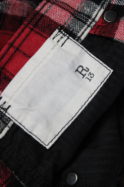 R13 Women Capri Harem Red Plaid Denim Button Leather Patch Size 24