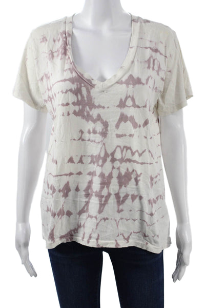 Current/Elliott Women Beige V-Neck Short Sleeve Cotton Tee Size 2