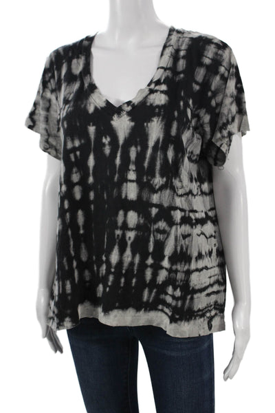 Current/Elliott Women Basic Black V-Neck Short Sleeve T-Shirt Cotton Size 3