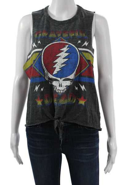 Chaser Womens Cropped Graphic Rock Tank Dark Gray Crewneck Size L