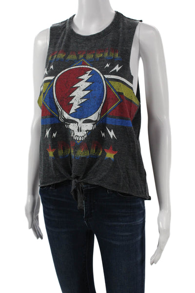 Chaser Womens Cropped Graphic Rock Tank Dark Gray Crewneck Size L