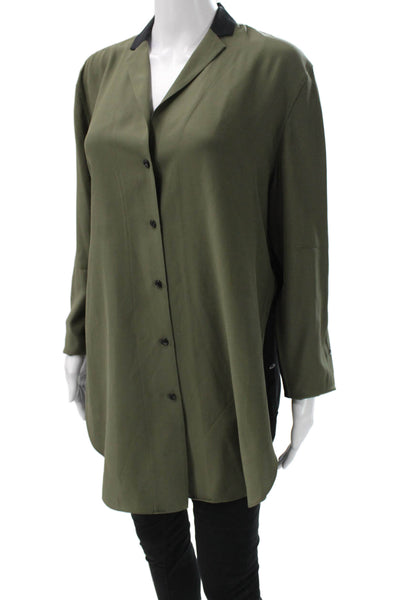 Rag & Bone Womens Green Collared Tunic Button-Up Polyester Long Sleeve Size L
