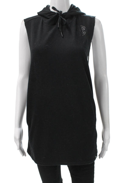 GYMSHARK Mens Black Sleeveless High Neck Vest Hoodie Drawstring Size S