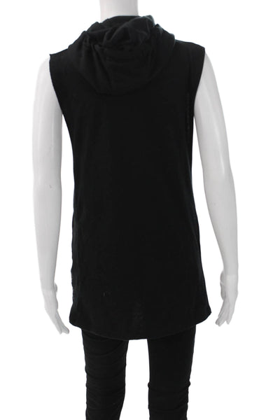 GYMSHARK Mens Black Sleeveless High Neck Vest Hoodie Drawstring Size S