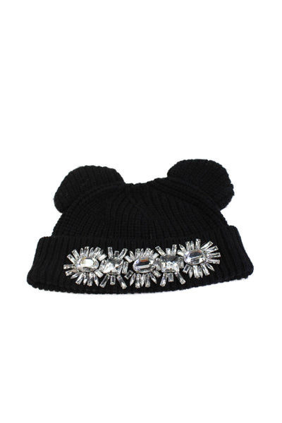 Markus Lupfer Womens Wool Knit Embellished Beanie Hat Black Size OS