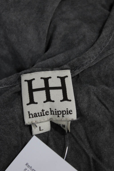 Haute Hippie Women Basic Sleeveless Tank Gray Viscose Round Neck Solid Size L