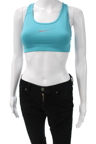 Nike Womens Sports Bra Blue Nylon Blend Round Neck Solid Size S