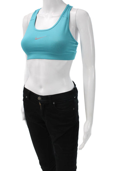 Nike Womens Sports Bra Blue Nylon Blend Round Neck Solid Size S