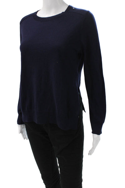 Soeur Womens Dark Blue Merino Wool Crew Neck Button Pullover Sweater Size 38