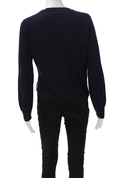 Soeur Womens Dark Blue Merino Wool Crew Neck Button Pullover Sweater Size 38