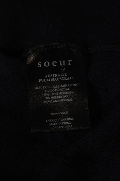 Soeur Womens Dark Blue Merino Wool Crew Neck Button Pullover Sweater Size 38