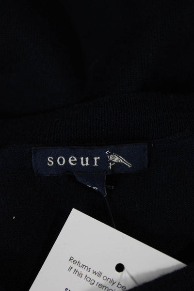 Soeur Womens Dark Blue Merino Wool Crew Neck Button Pullover Sweater Size 38