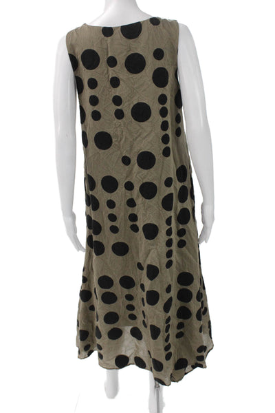 Samuel Dong Women Shift Tank Dress Beige Polka Dot Midi Sleeveless Size XS