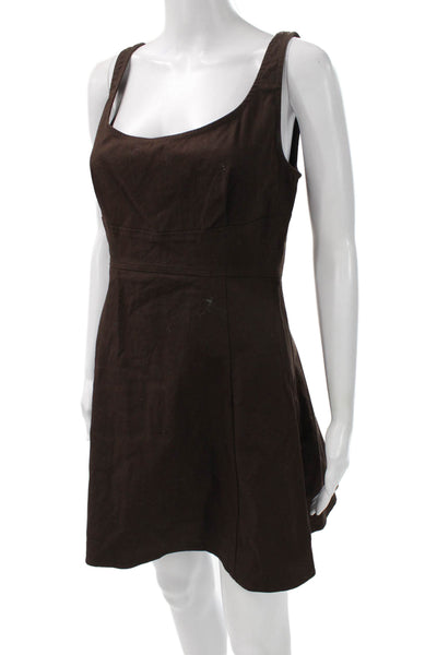 Free People Women A-Line Tank Dress Brown Square Neck Sleeveless Size S