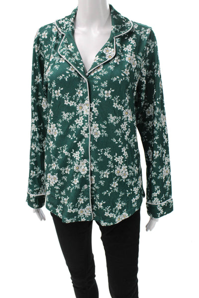 Ekouaer Womens Floral Print Pajama Shirt Green Size Small