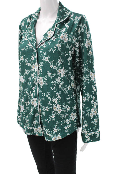 Ekouaer Womens Floral Print Pajama Shirt Green Size Small