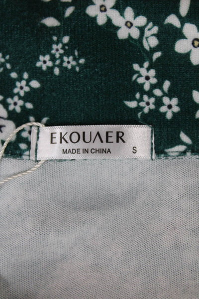 Ekouaer Womens Floral Print Pajama Shirt Green Size Small