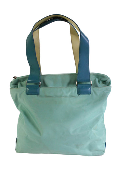 Tumi Womens Zipper Closure Silver Tone Tote Shoulder Handbag Sky Blue