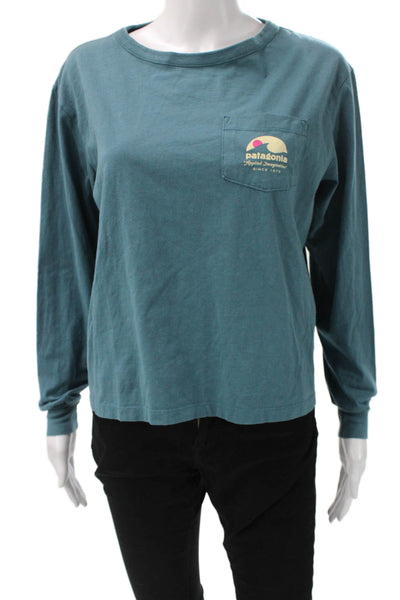 Patagonia Womens Long Sleeve Crew Neck Organic Cotton Blue T-Shirt Size S