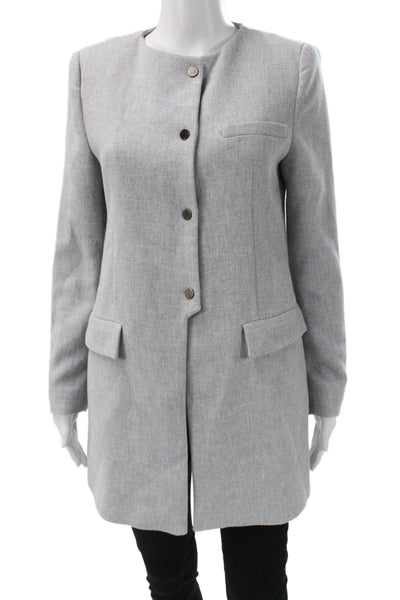 Zara Womens Gray Cotton Blend Blazer Long Sleeve Solid Classic Size L