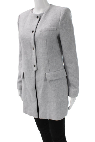 Zara Womens Gray Cotton Blend Blazer Long Sleeve Solid Classic Size L