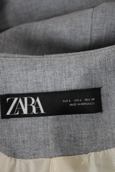 Zara Womens Gray Cotton Blend Blazer Long Sleeve Solid Classic Size L