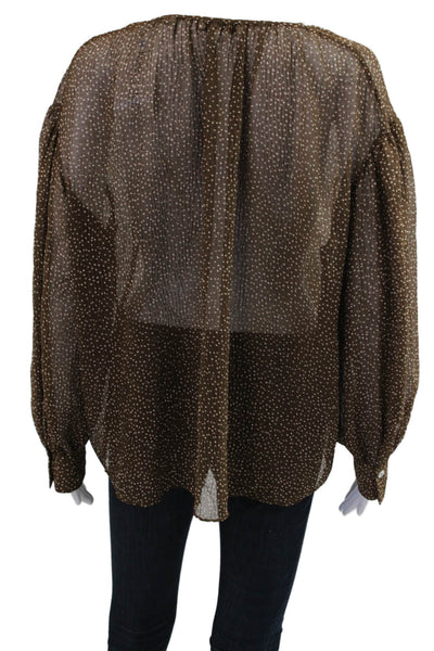 Vince Womens Brown Polka Dot Bohemian Tie Blouse Long Sleeve Polyester Size S