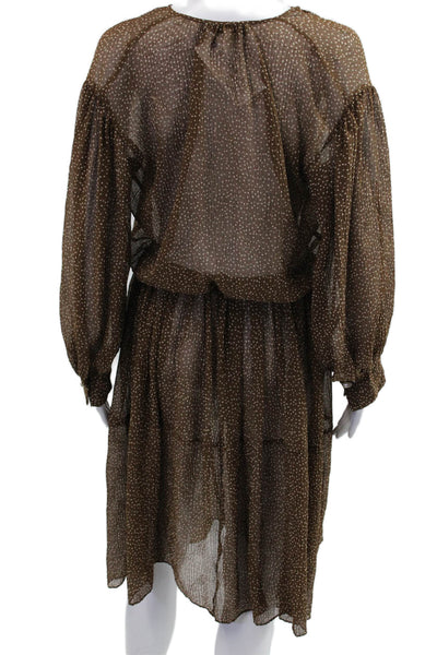 Vince Women Blouson Shirt Dress Brown Polka Dot Long Sleeve Size 2XS