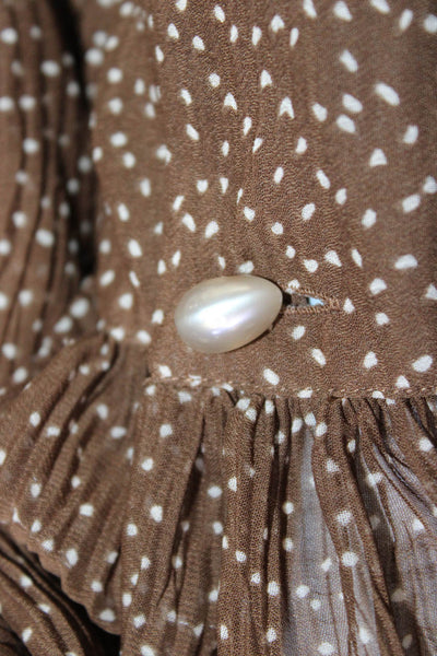 Vince Women Blouson Shirt Dress Brown Polka Dot Long Sleeve Size 2XS
