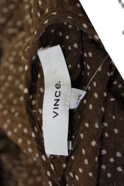 Vince Women Blouson Shirt Dress Brown Polka Dot Long Sleeve Size 2XS