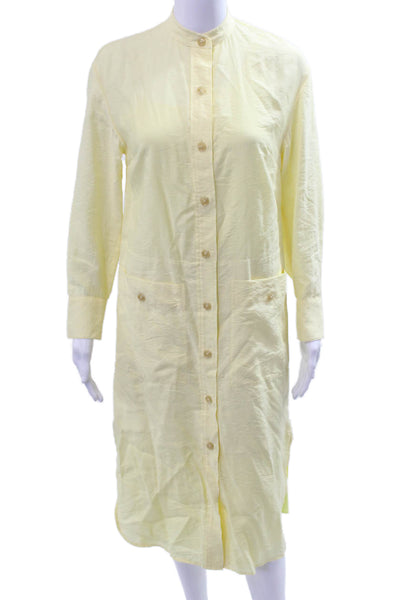 Vince Women Shirt Dress Yellow High Neck Long Sleeve Mid Calf Button Size 2XS