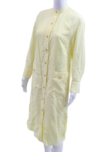Vince Women Shirt Dress Yellow High Neck Long Sleeve Mid Calf Button Size 2XS