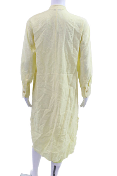 Vince Women Shirt Dress Yellow High Neck Long Sleeve Mid Calf Button Size 2XS