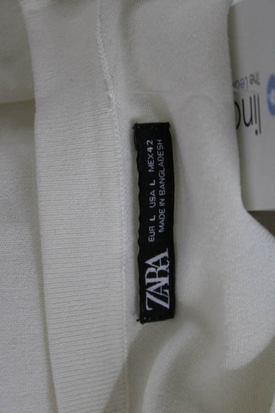 Zara Unisex Pullover Sweater White Crew Neck Long Sleeve Size L