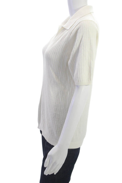 Minnie Rose Womens Striped Collared Polo Short Sleeve Cotton Cashmere Size M