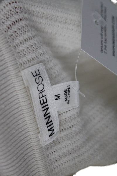 Minnie Rose Womens Striped Collared Polo Short Sleeve Cotton Cashmere Size M