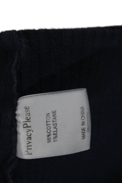 Privacy Please Womens Spaghetti Strap Square Neck Ribbed Sports Bra Navy Small
