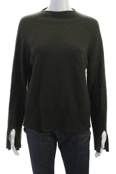 27 Miles Women Pullover Cashmere Sweater Green Crewneck Long Sleeve Army Size S