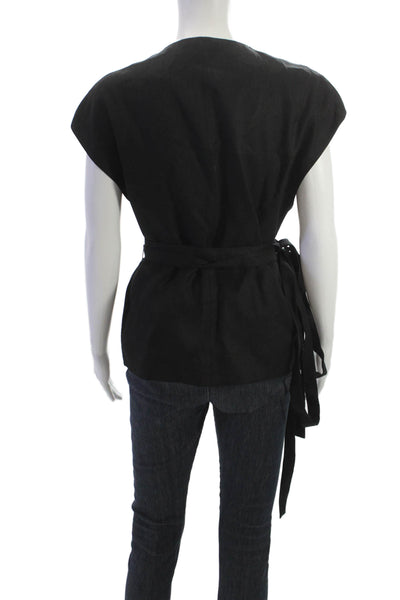 Zara Women Kimono Black V-Neck Tie Closure 100% Viscose Short Sleeve Size S