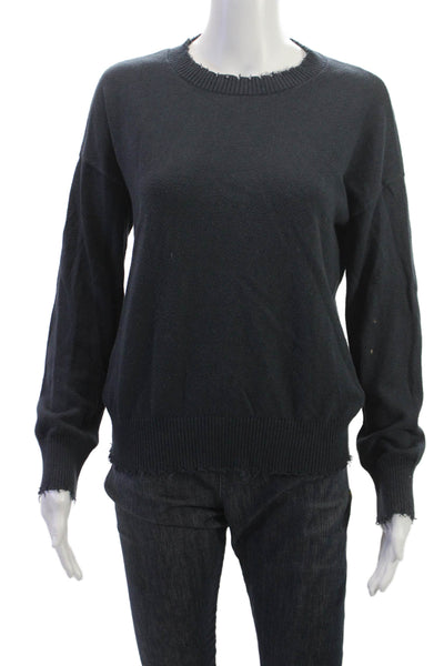 Minnie Rose Unisex Black Cotton Pullover Crew Neck Long Sleeve Sweater Size S