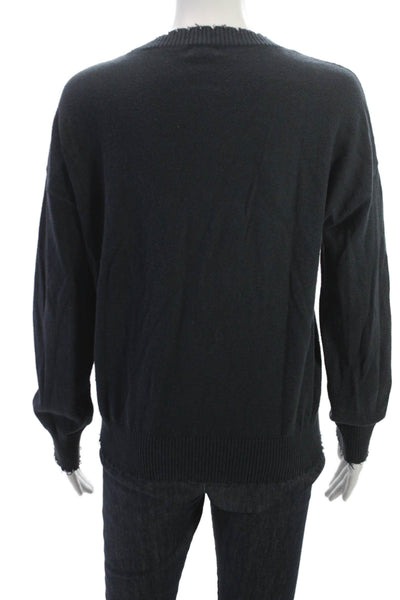 Minnie Rose Unisex Black Cotton Pullover Crew Neck Long Sleeve Sweater Size S