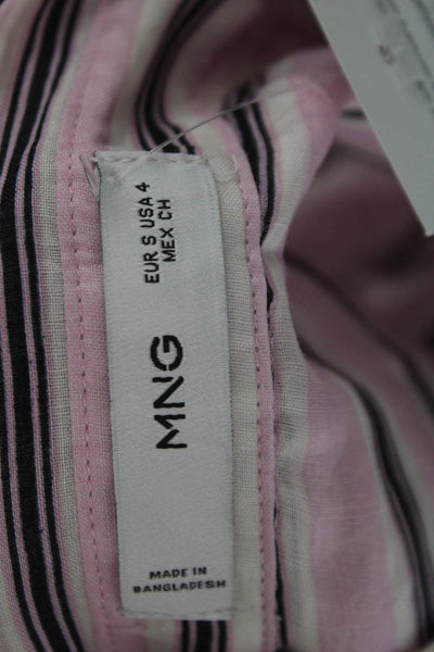 MNG Women Pink Striped Collared Button-Up Top Ramie Long Sleeve Size 4