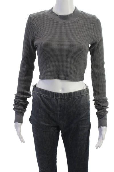 Cotton Citizen Womens Cropped Mock Neck Long Sleeve Dark Gray Top Size S