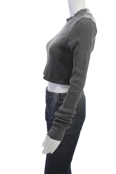 Cotton Citizen Womens Cropped Mock Neck Long Sleeve Dark Gray Top Size S