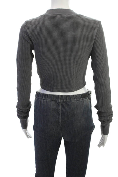 Cotton Citizen Womens Cropped Mock Neck Long Sleeve Dark Gray Top Size S