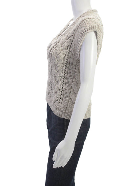 D. Exterior Women Pullover V Neck Short Sleeve Beige Metallic Sweater Size XS