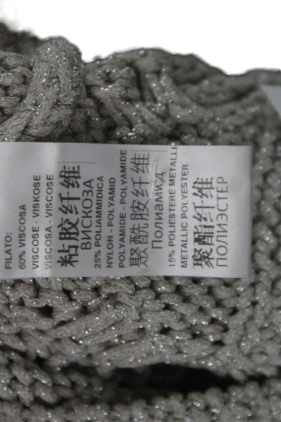 D. Exterior Women Pullover V Neck Short Sleeve Beige Metallic Sweater Size XS