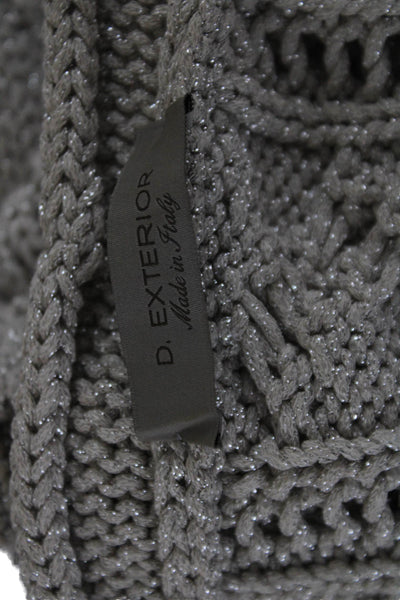 D. Exterior Women Pullover V Neck Short Sleeve Beige Metallic Sweater Size XS