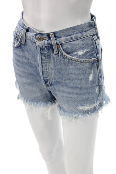 Agolde Unisex Light Blue 90s 100% Cotton Button Shorts Size 24
